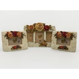 Lot 3 Vintage Figi Bountiful Hand Painted Picture Frames Resin Ornate Roses {129